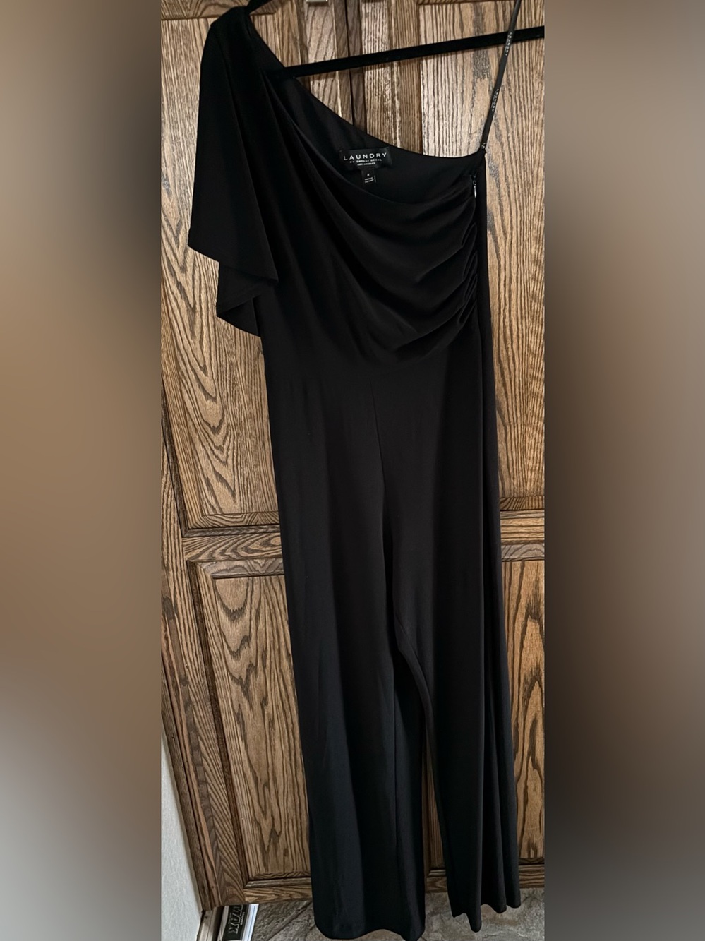 Laundry By Shelli Segal Black One-Shoulder Draped Jumpsuit Sz 4
